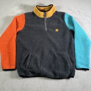 Dutch Bros Coffee Jacket Mens Medium Gray Sherpa Fleece 1/4 Snap Pullover